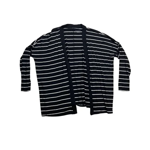 BumpStart Womens Maternity Cardigan Medium Black White Striped Open Front Rayon - Picture 1 of 6